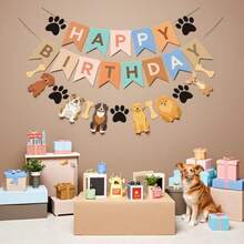 1套狗狗生日橫幅與花環裝飾，適用於寵物派對裝飾、生日派對場景用品 - 查看 2
