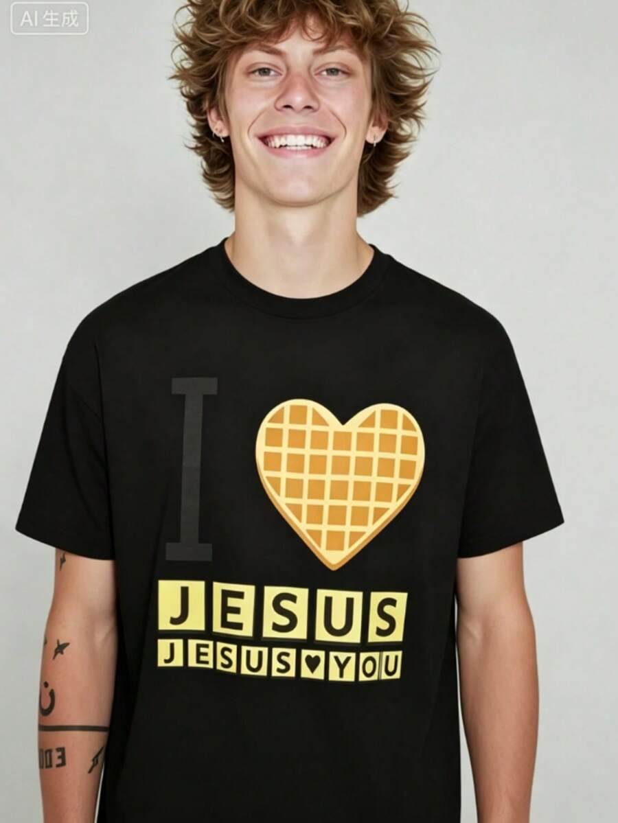 High-QualityI Love Jesus Jesus Love You Waffle Shirt, Bryce Crawford Merch, Christian Apparel Graphic Tee, Funny Christian Breakfast T-Shirt, Unisex Casual 25 Inspirational Quote TShirt, Viral Unisex Rock100Cotton - màu đen - Xem 1