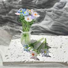1/4/6件組迷你玻璃花束套組－彩色手工吹製玻璃花附花瓶，逼真長莖雛菊，適合迷你花瓶裝飾、生日禮物、DIY手工、桌面擺飾與居家裝飾 - 彩色 - 查看 6