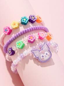 SANRIO 4件/組 三麗鷗可愛貓咪狗咪吊墜心形串珠手鍊手環飾品，適合節日派對、學校、生日禮物、女孩佩戴，彩色珠子隨機 - 彩色 - 查看 18
