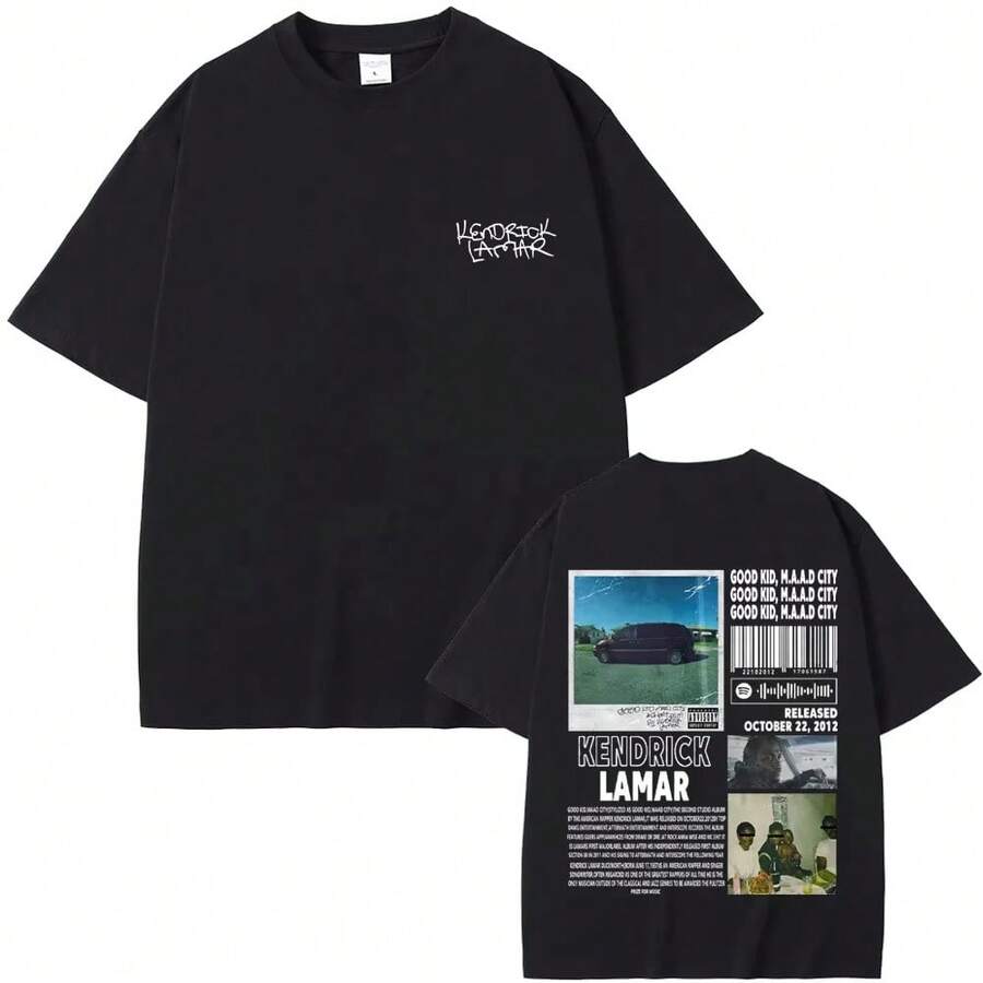 Camiseta de Kendrick Lamar, Good Kid Money Trees, para Hombre, Estilo Hip Hop Vintage, Talla Grande, Manga Corta, Camiseta de Moda para Mujer - Negro - Ver 1