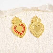 2pcs Rose Red Pearlescent Light Pink Oil Drip Sacred Heart Pendant Jewelry Making Charms 304 Stainless Steel Heart Pendant Sun Chain Flame Heart Pendant Suitable For Necklace Bracelet Earrings Bag Chain Decoration Personalized Vintage Fashion Accessories Enamel Sacred Heart Pendant Handmade DIY Gift Men Women Accessories Jewelry Supplies - Love Heart - View 3