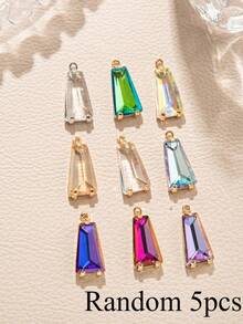 5pcs Copper Edged Colorful Trapezoid Crystal Geometric Pendants, Suitable For DIY Necklace, Bracelet, Earring, Keychain Jewelry Making - Multicolor - View 7