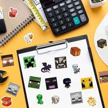 500PCS MINISO Pixel Game Style Cartoon Sticker Square Adhesive Labels Block Character Design Clear Print Smooth Surface Strong Stickiness Easy Peel For Scrapbooking Journaling DIY Craft Planner Decoration Laptop Phone Case Notebook And Daily Creative Use - Style 1 - View 2