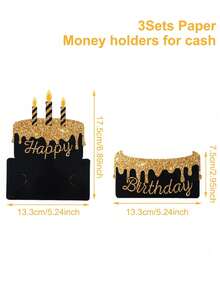 3入生日蛋糕設計紅包袋，黑金生日派對用品，生日禮品袋、生日卡、生日現金紅包、生日禮品包裝卡、禮品包裝用品、生日紅包、現金派對小禮品、嬰兒洗禮裝飾、生日裝飾、派對禮袋填充物 - 黑金生日 - 查看 5