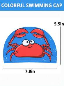 1 pieza Gorro de natación de dibujos animados, universal, antideslizante y cómodo con protección para los oídos, gorra de tela con estampado de dibujos animados lindos - Multicolor - Ver 9