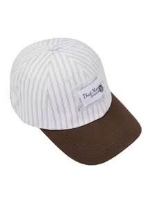 1 pieza Gorra de béisbol con parche a rayas blanco y beige, con ribete de encaje, diseño de parte superior suave vintage, estilo coreano casual - gorra de béisbol - Ver 3