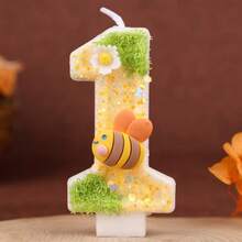 1PC Green & Yellow Bee Flower 0-9 Number Birthday Candle, Creative New Style, Forest Spring, Cartoon Bee, Suitable For Cake Decoration, Dessert Table, Party Birthday Celebration Candle - View 2