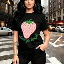 Camiseta de mujer con estampado de diseño artístico vibrante y moderno - camiseta casual de cuello redondo, ajuste cómodo y elegante, estilo urbano y chic - ideal para fiestas de cumpleaños, reuniones familiares y el Día de la Madre, regalo perfecto - Negro - Ver 1