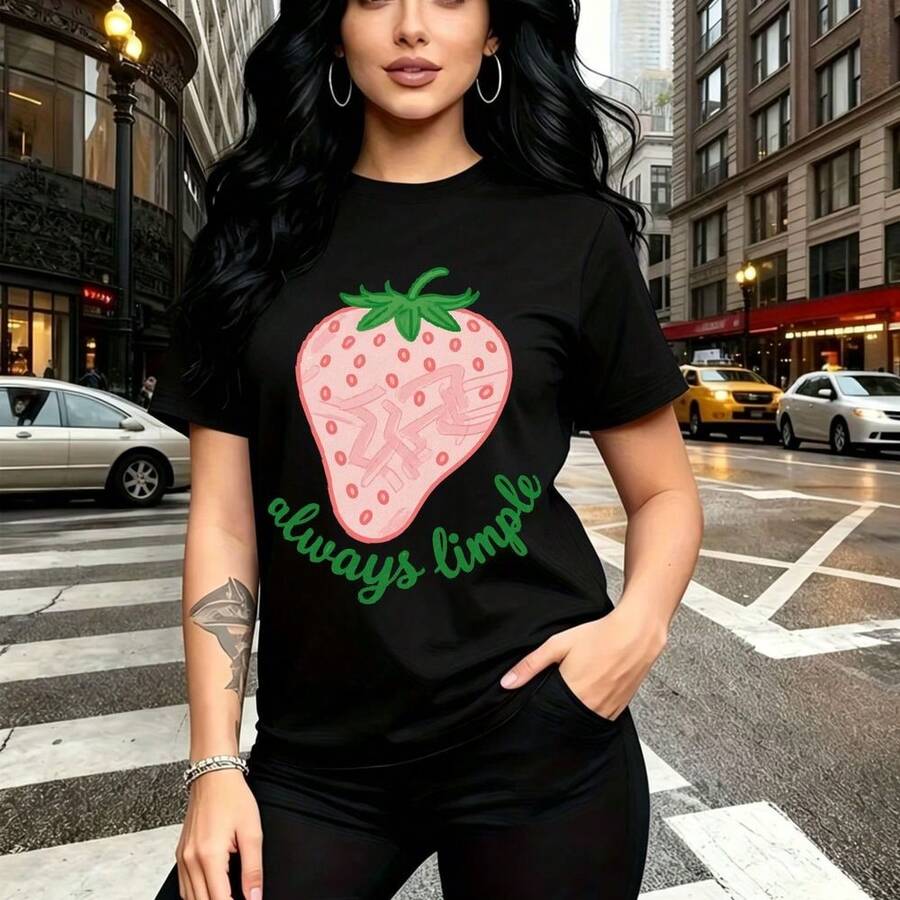 Camiseta de mujer con estampado de diseño artístico vibrante y moderno - camiseta casual de cuello redondo, ajuste cómodo y elegante, estilo urbano y chic - ideal para fiestas de cumpleaños, reuniones familiares y el Día de la Madre, regalo perfecto - Negro - Ver 1
