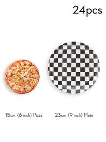 黑白格子一次性纸盘，棋盘派对用品，可供 24 位客人使用，适合派对、庆典、生日、礼物 - 彩色 - 查看 9