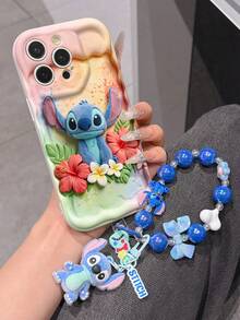 Disney Has Authorized, Phone Case - Chain Set, The Stitch Lilo & Stitch 3D Phone Case Plus A Silicone 3D Stitch Bracelet With Metallic Ring Removable Bracelet, Stitch And Angel Pattern, Compatible With Iphone17/16/15/14/13/12/11/XS/XR/X Plus Pro Max, A Stylish Cartoon Phone Case, The Perfect Gift Choice, Phone Protection, Durable Phone Cover, Great Gift For Friends And Family. - trắng - Xem 2