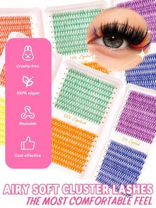 960pcs Rainbow D-Curl Colored Cluster Lashes, 6 Styles Soft Lightweight Reusable DIY Lashes, Beginner Makeup For Party, Cosplay & Back To School - D - View 4