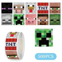 500PCS MINISO Pixel Game Style Cartoon Sticker Square Adhesive Labels Block Character Design Clear Print Smooth Surface Strong Stickiness Easy Peel For Scrapbooking Journaling DIY Craft Planner Decoration Laptop Phone Case Notebook And Daily Creative Use - Style 1 - View 1