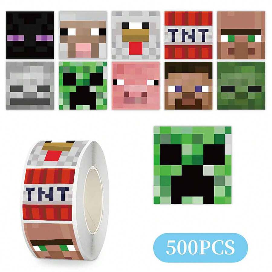 500PCS MINISO Pixel Game Style Cartoon Sticker Square Adhesive Labels Block Character Design Clear Print Smooth Surface Strong Stickiness Easy Peel For Scrapbooking Journaling DIY Craft Planner Decoration Laptop Phone Case Notebook And Daily Creative Use - Style 1 - View 1