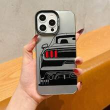 1pc Racing Car Pattern Black & Silver Phone Case Compatible With Apple Phones - Multicolor - View 2