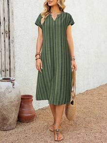 EMERY Vestido casual y de viaje de longitud media de unicolor para mujer - Verde Oscuro - Ver 1