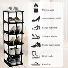 Organizador de zapatos plegable de 6 niveles, Simple apilable zapato rack,Zapatero de Esquina Estrecha, para armario, pasillo, entrada, dormitorio ect. (-2) - Negro-2 - Ver 5
