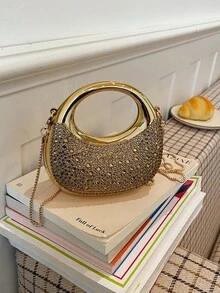 Nueva mini bolsa de acrílico, bolso de noche de moda con correa de cadena, bolso de hombro y bandolera - Dorado - Ver 10