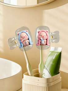 2pcs Cute Pig Pattern Toothbrush Storage Box, Fashionable Portable Family Toothbrush Holder, Travel Essential Protective Case, Suitable For Home And Travel Toothbrush Organizer, Home Organization And Travel Essential, Perfect Gift For Family And Friends - Multicolor - View 5
