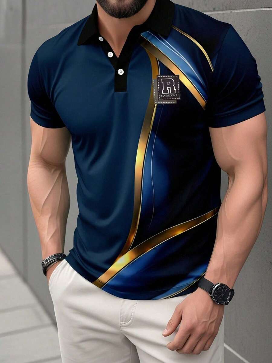 Camisa polo de manga corta a rayas para hombre, casual/casual de negocios, primavera/verano - Multicolor - Ver 1