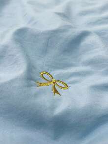 1件蝴蝶結刺繡水洗棉夏季被單，輕量透氣被褥，適用臥室、宿舍，柔軟光滑面料，適合居家、情人節、復活節、母親節禮物，四季通用 - 藍色 - 查看 5