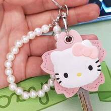 SANRIO (授權) - 三麗鷗 Hello Kitty 可愛卡通鑰匙圈、迷你鑰匙圈保護套、交通卡保護套、水滴形與圓形卡片保護套、社區電梯卡保護套、情侶鑰匙圈、情侶鑰匙圈保護套、理想節日禮物 - kitty貓+珍珠鍊 - 查看 6