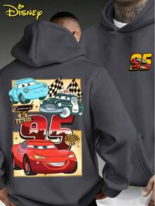 Oversized Disney Cars Hoodie, "95" Lightning McQueen Double-Sided Graphic, Streetwear Casual Pullover For Men & Women - Xám - Xem 1