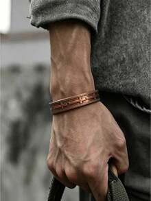1pc Retro Bronze Statement Bracelet For Men,Adjustable Size Design,Classic Vintage Style,Daily Jewelry,Perfect Birthday & Anniversary Gift For Parents (No Box) - Bronze - View 1