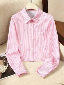 Camisa de mujer de manga larga con botones, uso casual elegante para la escuela, el trayecto, el trabajo, la calle, adecuada para otoño e invierno - Multicolor - Ver 1