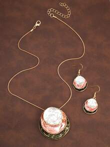 3pcs/Set Vintage Luxury Three-Layer Glazed Necklace And Earrings Jewelry Set, Niche Design Elegant Versatile Accessories - Multicolor - View 4