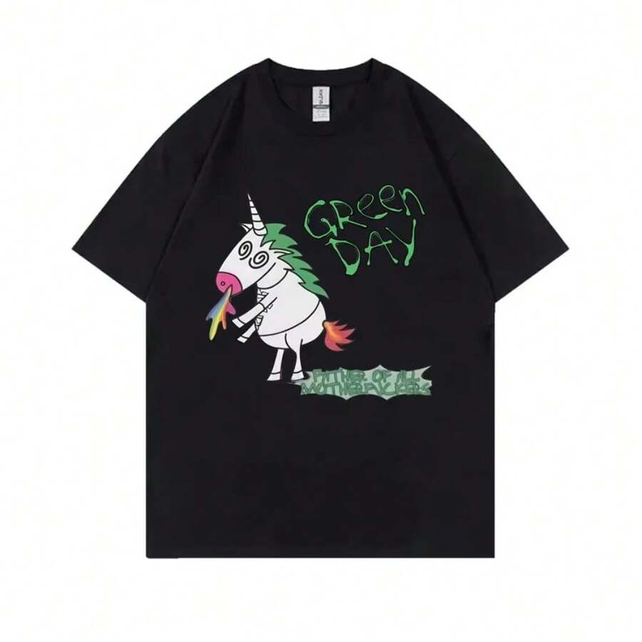 Camisetas con Gráficos del Álbum 'Father of All' de la Banda Punk Green Day, para Hombres y Mujeres, Estilo Rock Vintage, Manga Corta, Algodón, Casual - Negro - Ver 1