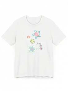 Cute Y2K Summer Top. 1 Pack. Cute Y2K Summer Top. 100% Cotton. Arty Cartoon Print, Women's Short Sleeve, Y2K Fashion, New Summer Arrivals, Suitable For Commuting, Casual And Elegant Wear. Perfect For A Casual Look. - 白色 - 查看 1