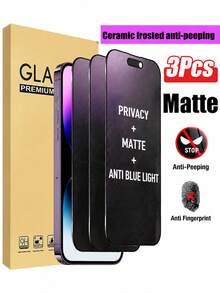 适用于 17 Pro Max 的磨砂隐私屏幕保护膜，采用柔韧涂层，具备三合一功能（磨砂/防窥/防蓝光），实现全屏覆盖，防指纹，无气泡，易于安装。兼容 16 Pro Max/13 Pro/14 Pro/15/14/13/12/11/17e/16 Plus 系列手机配件。 - 黑色 - 查看 1