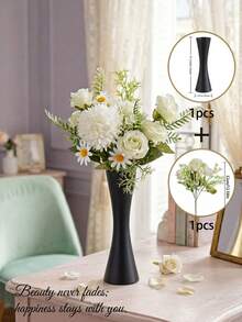 Elegant Metal Vase Paired With A Faux Floral Bouquet.This Compact Vase-Available In Gold Or Black-Is Crafted From Durable Metal.Its Slender Silhouette Is Suitable For Displaying A Wide Variety Of Flower Types.For Wedding,Dinner Settings, Home Decor - Black Fitted Waist - View 14