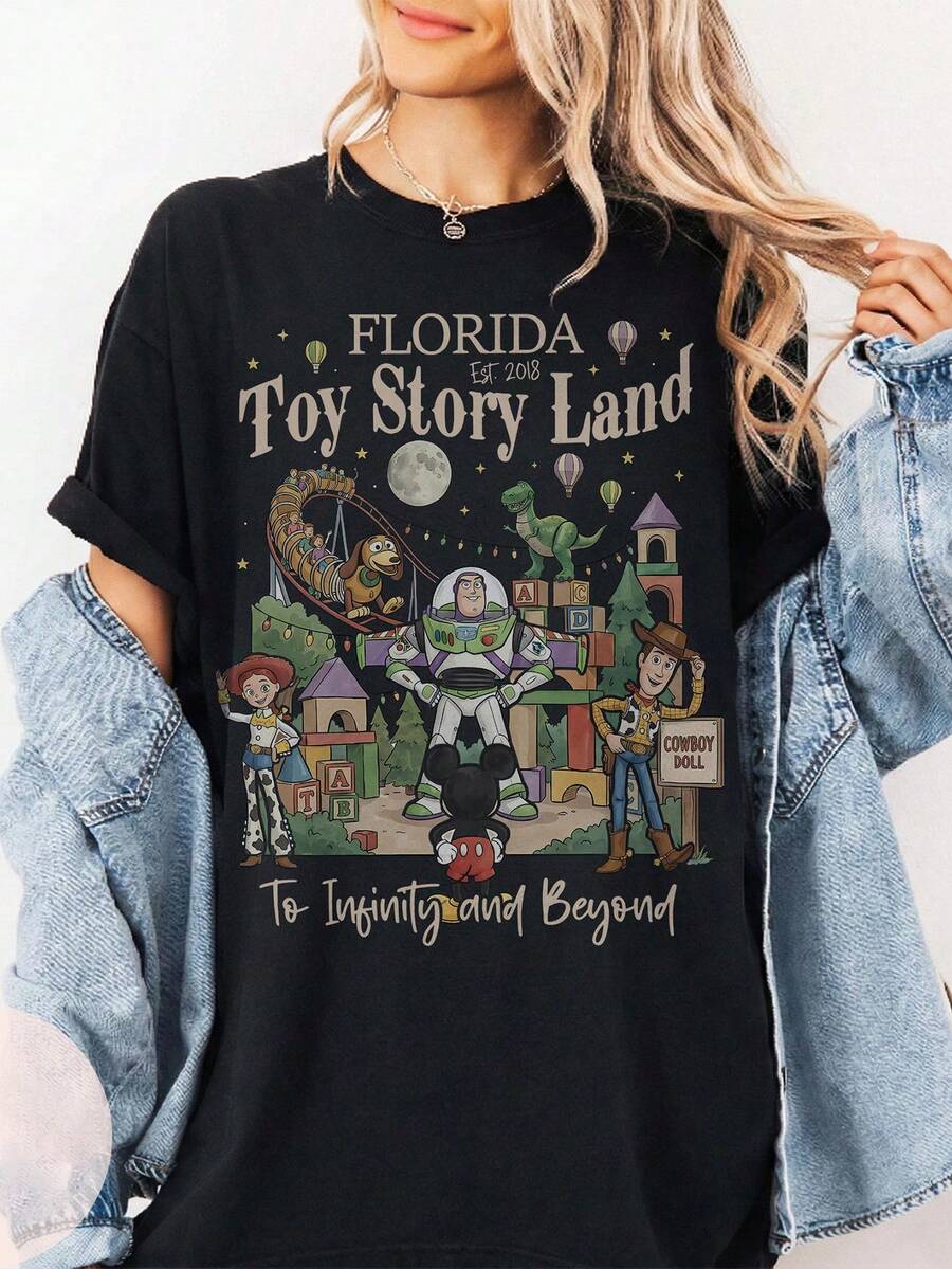 Officially Licensed Disney Product:  Mickey Mouse Toy Story Themed T-Shirts, Retro Disney  Pier T-Shirts, Woody Buzz Lightyear Toy Story Party T-Shirts, Disney Family 2026 Travel T-Shirts. 100% Pure Cotton High-Quality T-Shirts, Fit Well, Unisex, Perfect Gift, Free Shipping. - màu đen - Xem 1