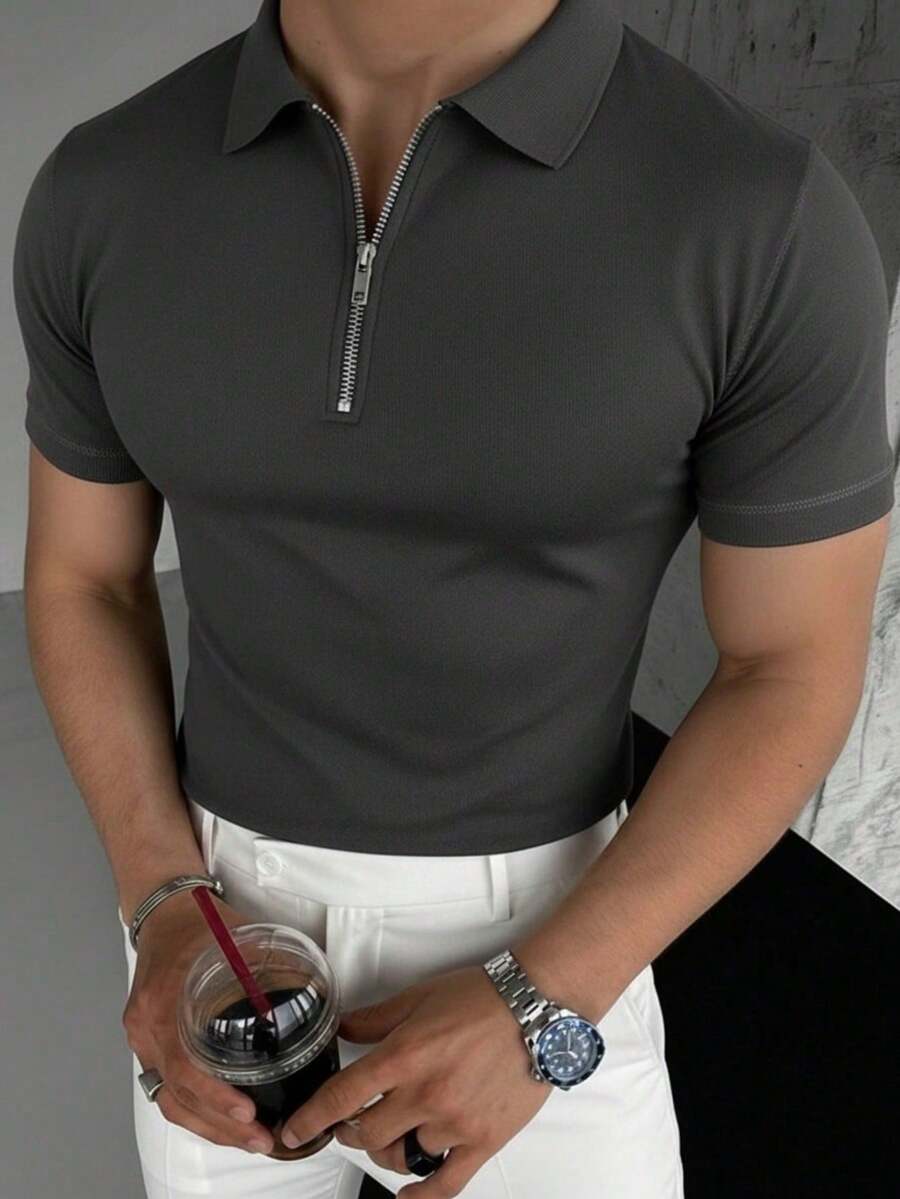 男士輕量夏季半拉鍊短袖 Polo 衫，時尚必備