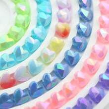 50 Peças Contas Acrílicas em Formato de Coração Multicoloridas de 8mm - Contas de Joias em Cores Arco-Íris, Adequadas para Pulseiras DIY, Colares, Brincos - Materiais Únicos de Artesanato com Contas Decorativas - Faça você mesmo contas de coração de cor sólida - Visão 5