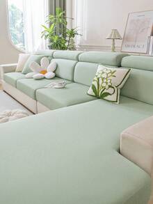 1pc Capa de sofá elástica refrescante em material de seda de gelo, refrescante no verão, resistente a sujidade, durável, lavável na máquina, não desbota, decoração para sala de estar interior, pátio exterior e férias, adequada para sofá reclinável em L de 1/2/3/4 lugares, capa para braço e encosto - Verde - Ver 7