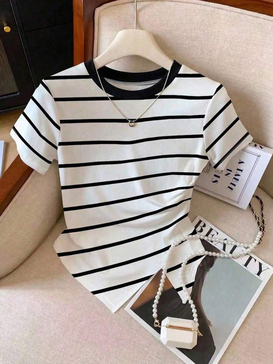 Camiseta casual de cuello redondo ajustada con estampado de leopardo para mujer, nueva llegada de primavera/verano, talla grande vendida - Multicolor 13 - Ver 1