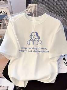 Women's Vintage Graphic T-Shirt With A Funny 2025 Quote - "Stop Making A Drama Out Of It, You're Not Here For That", Casual Summer Outdoor Wear In White, Summer Tops - 白色 - 查看 1