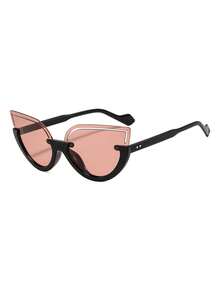 1 Pair Women's Cat Eye Large Frame Retro Half-Frame Fashion Glasses - Burgundy - View 3