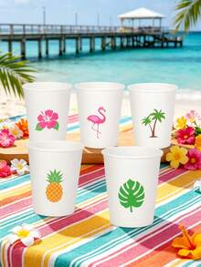 20/30pcs Hawaii Tropical Party Paper Cups, Disposable Cups With Flamingo, Pineapple, Hibiscus & Palm Tree Designs, Aloha Themed Drinkware For Luau, Pool & Summer Parties - View 4