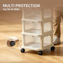 4-Tier Kitchen Storage Trolley, Foldable Mobile Rack For Bathrtoom, Laundry, Bedroom & Kitchen, Multi-Functional Organizer - White - View 7