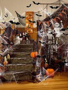 Halloween 200g Spider Web, 60pcs Fake Bats And 40pcs Fake Spiders. Halloween Theme Party Decoration, Suitable For Indoor And Outdoor Spaces, Create A Spooky Atmosphere For Halloween - Suitable For Garden, Haunted House And Party Indoor And Outdoor Halloween Party Supplies, Halloween Gift - B - View 6