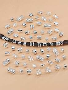 70pcs Braiding Hair Accessories Headbands, Multiple Styles Adjustable Hair Rings And Beads, Suitable For Braids, Dreadlocks, Dreadlock Accessories For Women And Girls - Silver - View 5