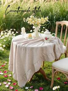 1pc Gentle Khaki Ruffled French Pastoral Tablecloth, Versatile Tabletop Decor Cloth, Suitable For Kitchen/Dining Room/Bedroom/Home, Kitchen Decor, Home Decor, Room Decor, Dining Table Decor, Coffee Table - Brown - View 9