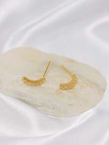1pc Exquisite 925 Sterling Silver L-Shaped C-Curve CZ Nose Stud Piercing Jewelry 24G - Gold - View 9