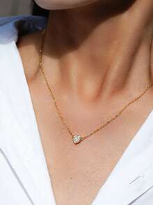 ConiiW A 925 Sterling Silver 1-Carat Heart-Shaped Moissanite Bezel Necklace For Women, Perfect For Everyday Wear, Vacations, And Dates. - Gold - View 5