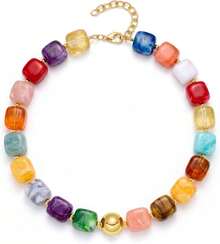 Women's Colorful Acrylic Beaded Necklace, Bohemian Style Heart & Starfish Pendant Necklace, Adjustable, Summer Beach Vacation Jewelry Gift - Multicolor - View 1